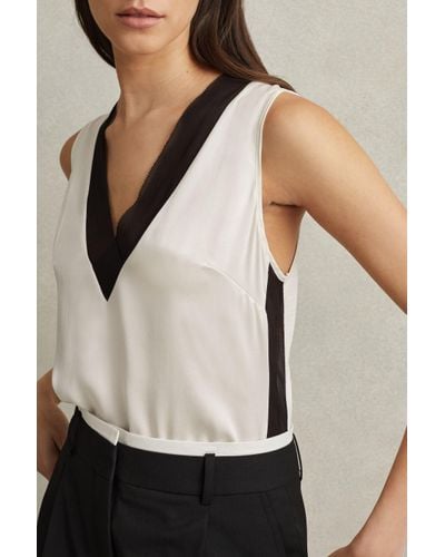 Reiss Pippa - Ivory/black Silk Front Colourblock Vest - Natural