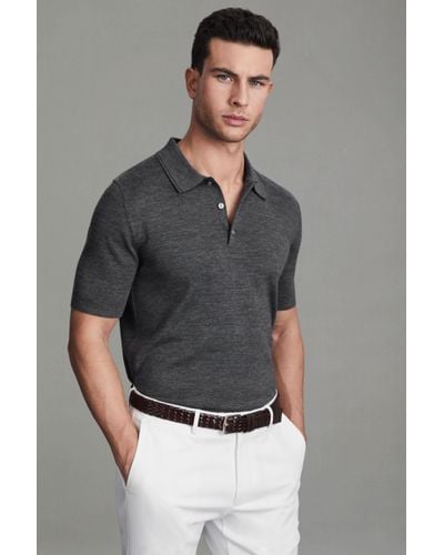 Reiss Manor - Derby Grey Marl Slim Fit Merino Wool Polo Shirt, M