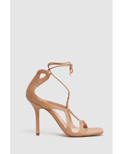 Reiss Kate - Biscuit Leather Strappy High Heel Sandals, Us 9.5 - Multicolour