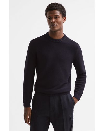 Reiss Cole - Navy Ribbed Crew Neck Jumper, M - Blue