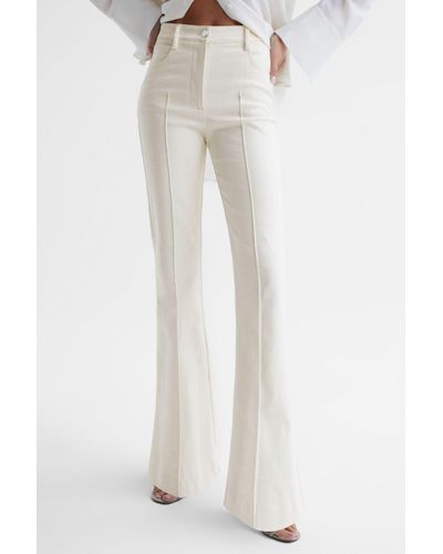 Reiss Florence - Cream High Rise Flared Trousers - White