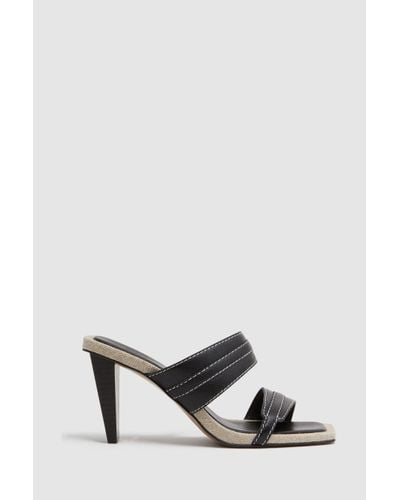 Reiss Ruby - Black Leather Strap Heeled Mules - White