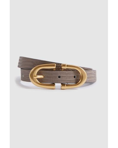 Reiss Bailey - Taupe Horseshoe Buckle Leather Belt, S - Grey