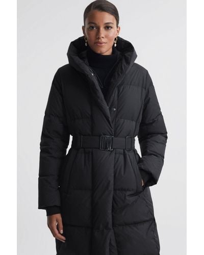 Reiss Larissa - Black Long Belted Puffer Coat