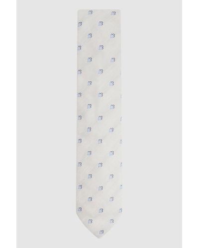 Reiss Francesco - Cream Silk Blend Textured Floral Print Tie - White