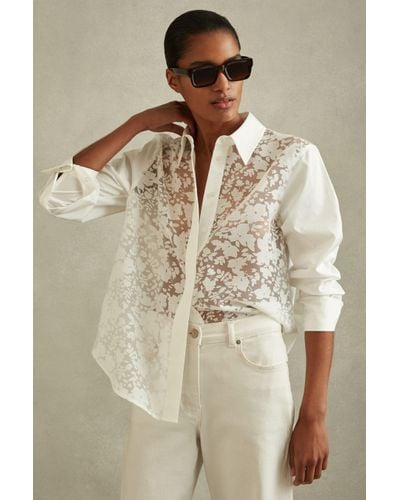 Reiss Delaney - Ivory Cotton Burnout Floral Shirt - Natural