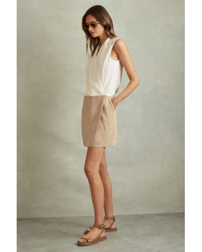 Reiss Vie - Nude/ivory Wrap-front Shift Dress - Green
