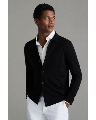Reiss Forbes - Black Merino Wool Button-through Cardigan