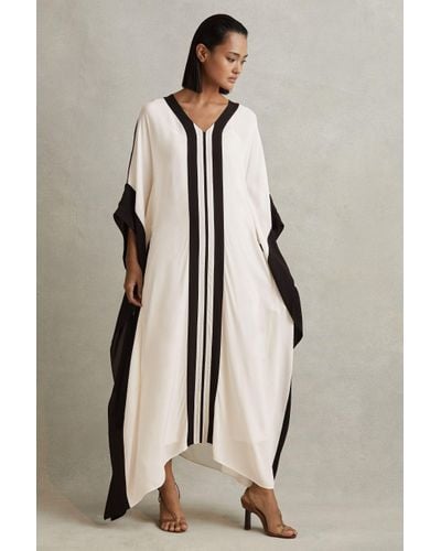 Reiss Emersyn - Cream/black Colourblock Draped Maxi Dress - Natural