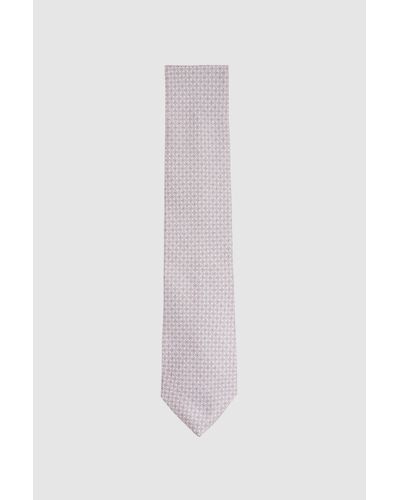 Reiss Como - Soft Rose Silk Geometric Print Tie, One - White