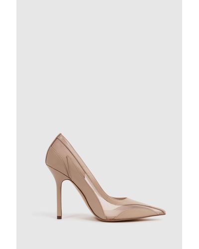 Reiss Dahlia - Latte Leather Sheer Court Shoes, Us 6.5 - White