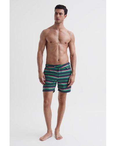 Hemingsworth Indigo - Side Adjuster Striped Swim Shorts, M - Blue
