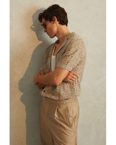 Reiss Corsica - Stone Crochet Cuban Collar Shirt - Natural