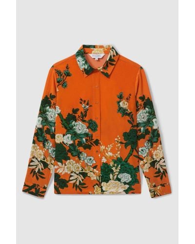 Raishma Silk Printed Button-through Shirt - Orange