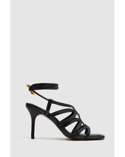 Reiss Keira - Black Strappy Open Toe Heeled Sandals - White