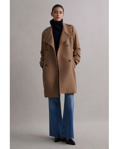 Reiss Amie - Camel Wool Blend Double Breasted Coat - Blue