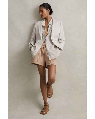 Reiss Farrah - Light Grey Petite Single Breasted Suit Blazer With Tm Fibres - Natural