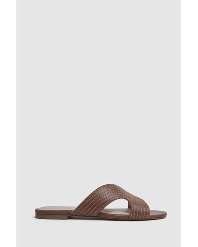 Reiss Rose - Tan Leather Slip-on Sandals - Brown