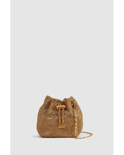 Reiss Demi - Gold Crystal Mini Bucket Bag, One - Natural