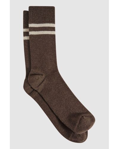 Reiss Alcott - Brown Melange Wool Blend Striped Crew Socks
