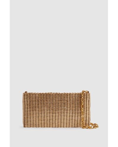 Reiss Bailey - Gold Beaded Removable Strap Shoulder Bag, - Brown