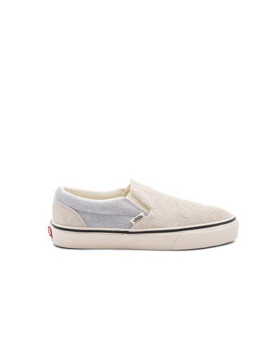 fuzzy vans slip ons tan