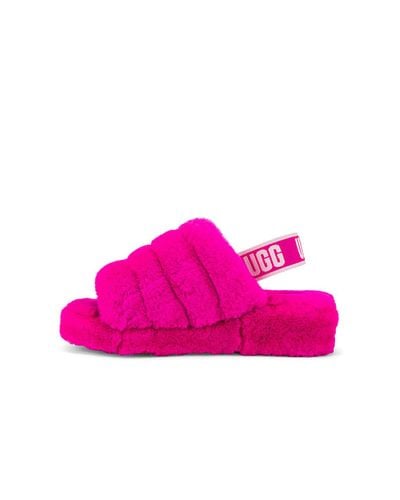 UGG Fur Fluff Yeah Sheepskin Slingback Slippers in Animal Print (Pink ...