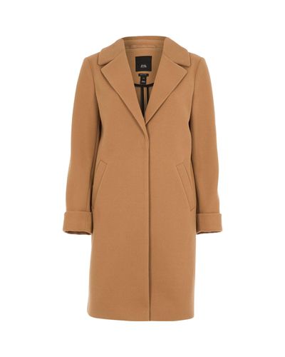 River Island Synthetic Petite Long Sleeve Coat in Beige (Natural) - Lyst