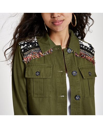 khaki embellished jacket
