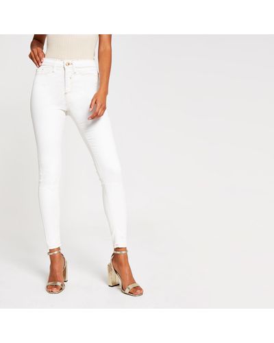 River Island Denim Off White Molly Coated Mid Rise jeggings - Lyst