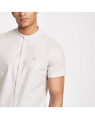 white short sleeve grandad collar shirt
