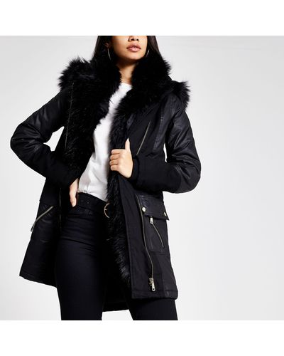 black faux fur trim oversized jacket