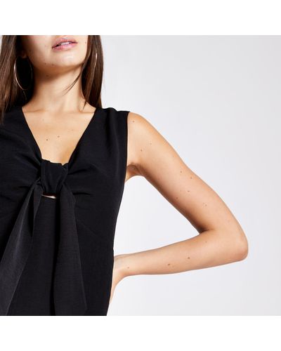 River Island Bow Front Tank Top in Black - Lyst