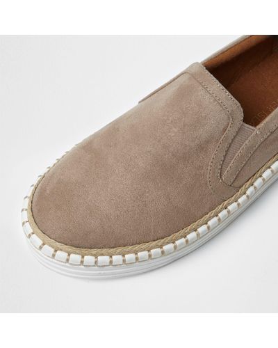 River Island Beige Slip On Espadrille Flatform Plimsolls in Cream (Blue) - Lyst