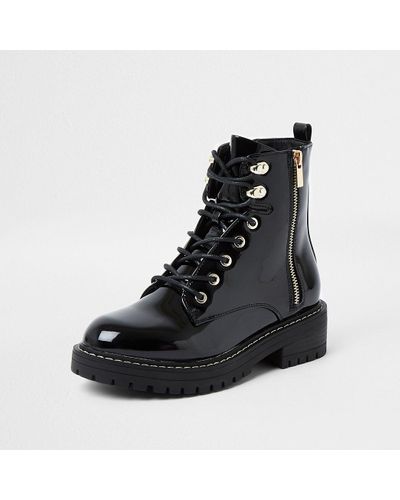wide fitting black patent ankle boots