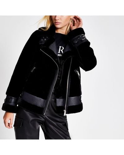 river island faux shearling aviator jacket