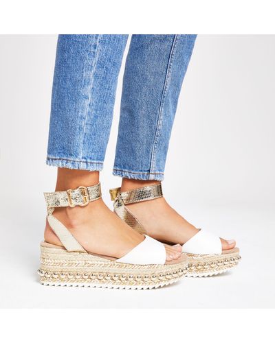 River Island Beige Studded Flatform Espadrille Wedges in Natural - Lyst