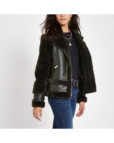 river island faux shearling aviator jacket