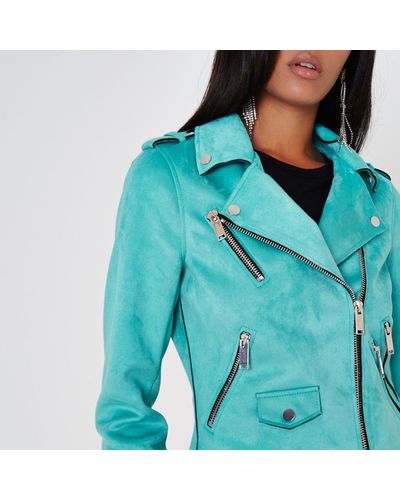 turquoise biker jacket