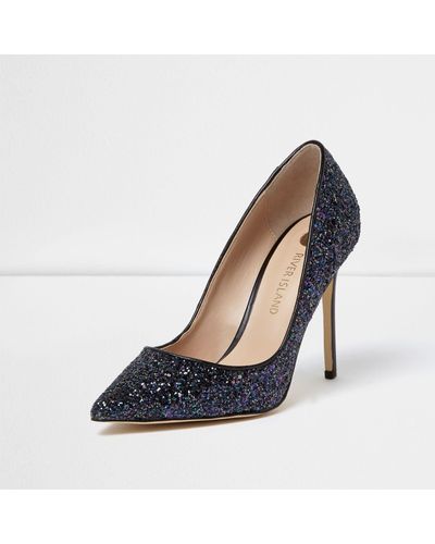 River Island Navy Glitter Court Shoes in Blue - Lyst