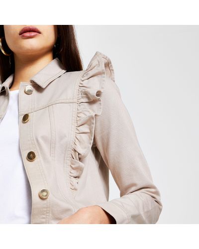 Cream Long Sleeve Frill Denim Jacket 
