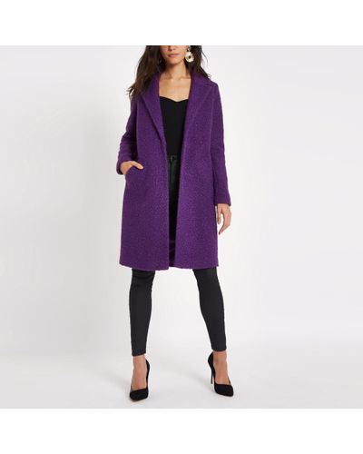River Island Synthetic Purple Boucle Coat - Lyst