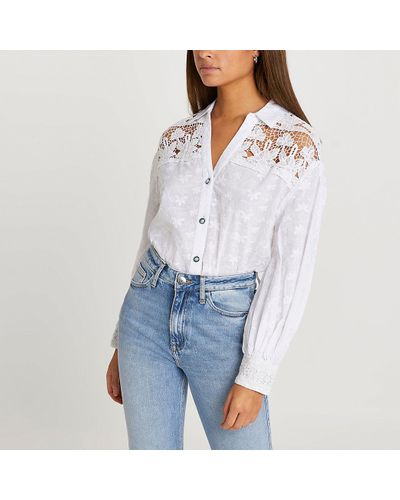 river island white lace shirt