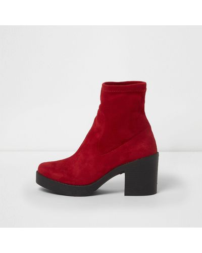 red thick heel boots