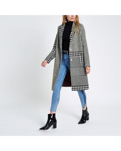 river island black and white check coat