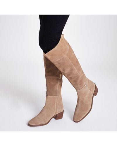 beige leather knee high boots