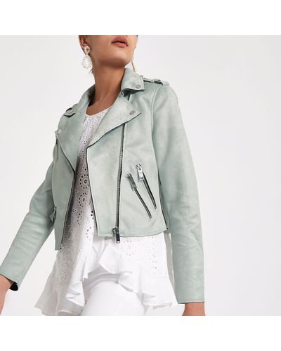 river island green leather jacket