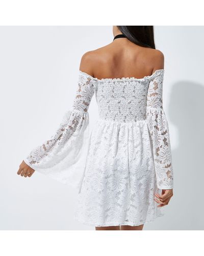 river island white lace bardot dress