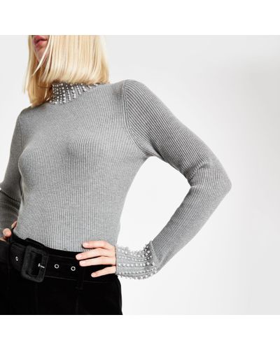 embellished neck jumper