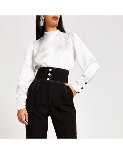 River Island Satin White Long Sleeve Blouse | Lyst